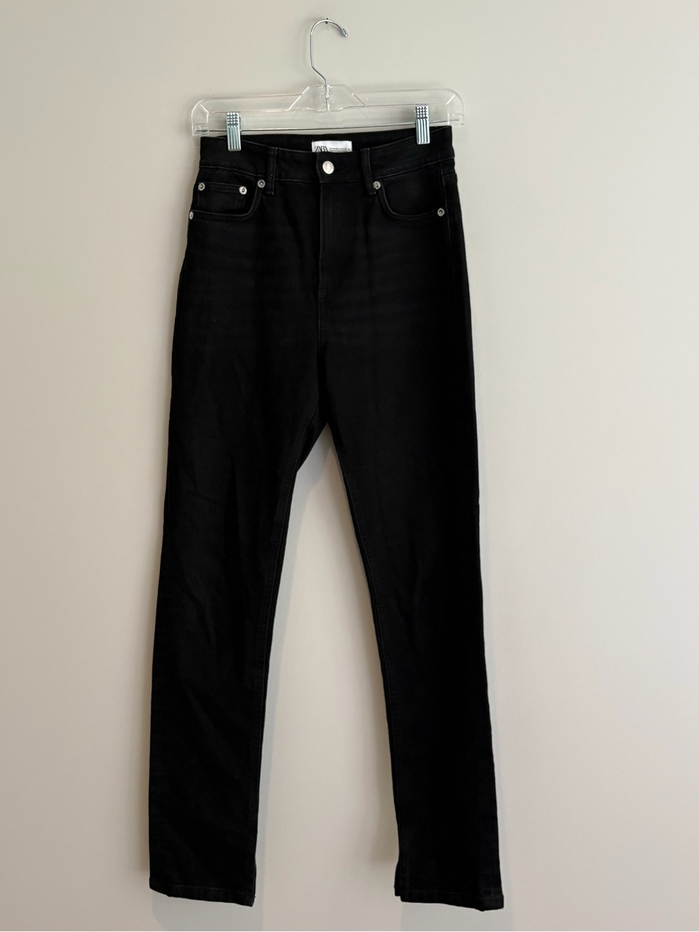 Zara Black High-Rise Straight Leg Split Hem Jeans Size 4